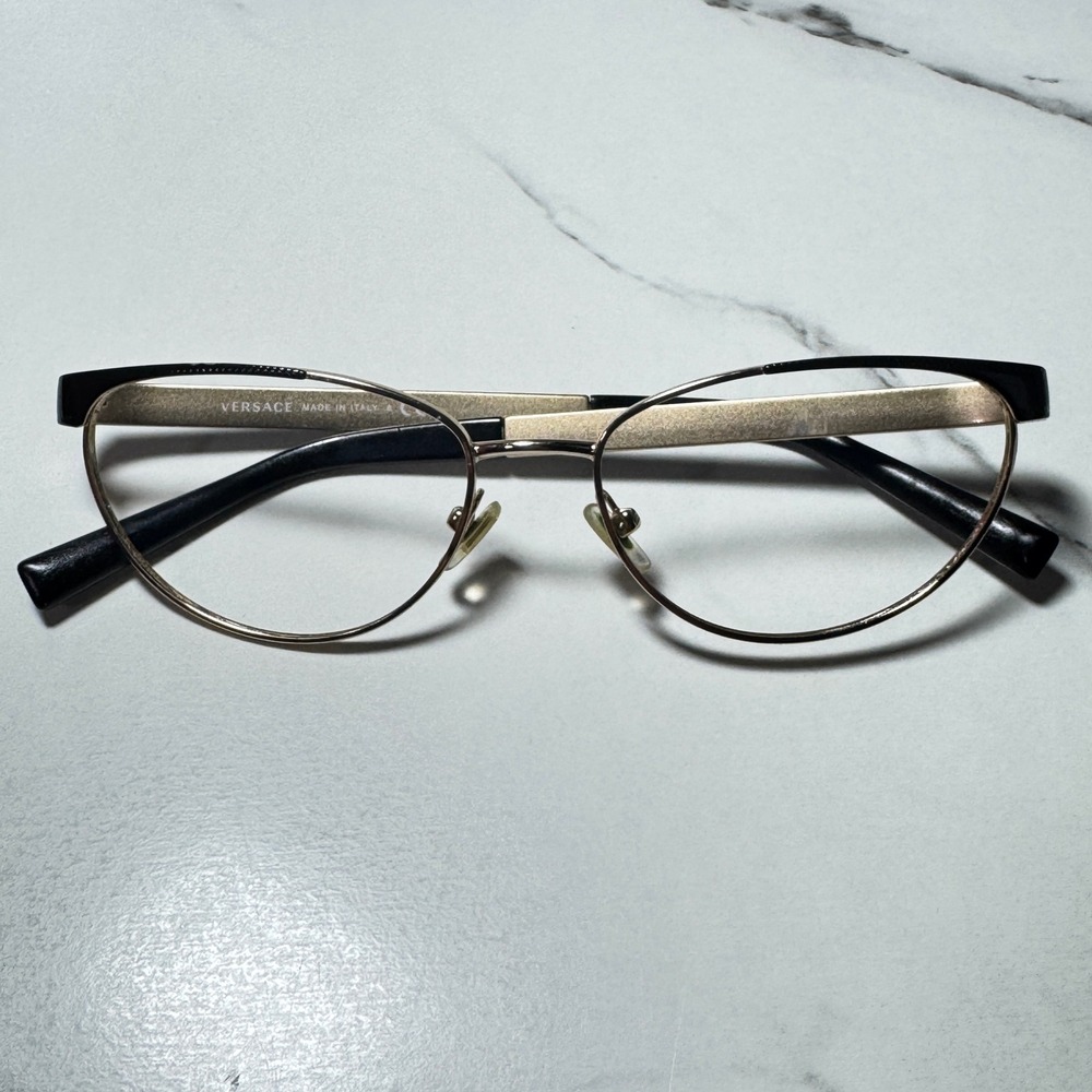 Versace Gold and Black Cat Eye Optical Eyeglass Frames Made in Italy 52-18
